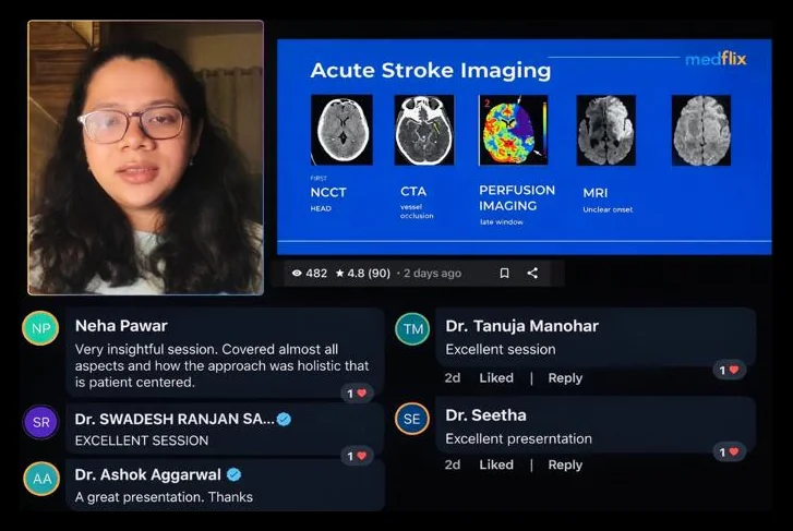 Dr. Suranjana Basak delivering an online training session on Acute Stroke Imaging via Medflix
